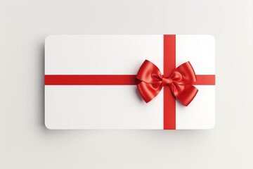 Sleek White Gift Card with Red Bow Isolated. A simple yet stylish white gift card featuring a glossy red bow, isolated on a clean white background for a versatile use.