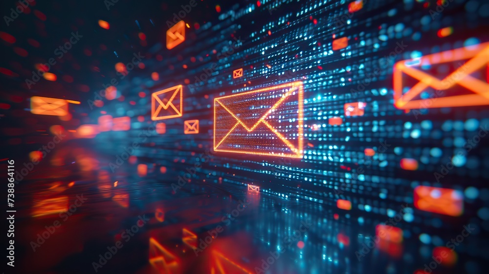 Wall mural vivid abstract visualization of email data streaming through a digital space, symbolizing cybersecur