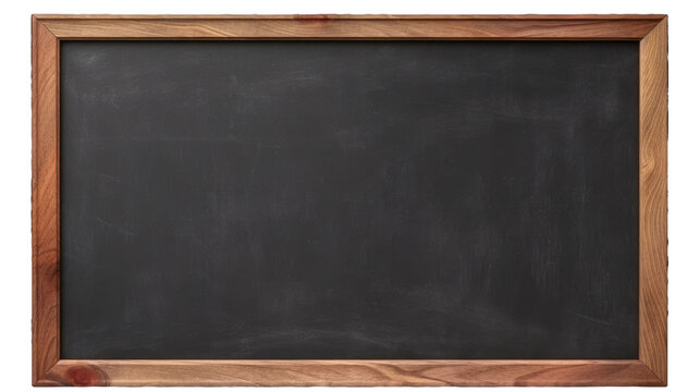 Blank blackboard in wooden frame isolated on transparent a white background