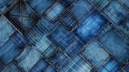 Naklejka premium patchwork denim textures pattern background. a creative use for recycled material. Fashion design