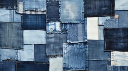 patchwork denim textures pattern background. 
a creative use for recycled material. Fashion design