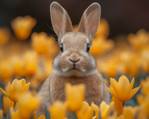Fototapeta premium Easter Bunny Surrounded by Flowers