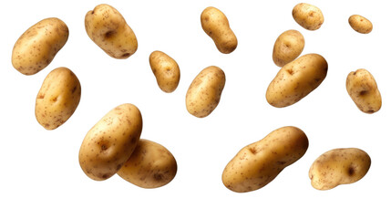 Obraz premium Falling fresh potatoes isolated on transparent a white background