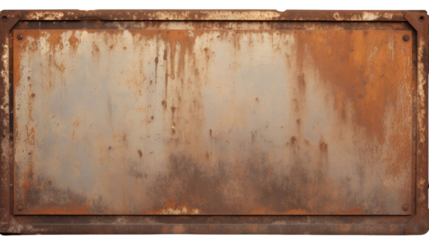 Old blank rusty metal sign isolated on transparent or white background