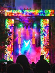 Vibrant colors light up the main stage at a festival where the spirit of celebration meets the financial backing of millions