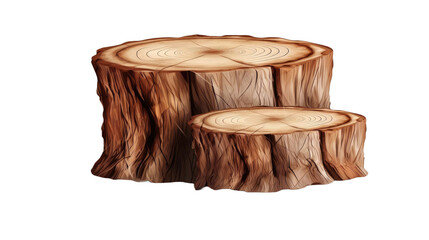 tree trunk wood podium isolated on transparent white background.