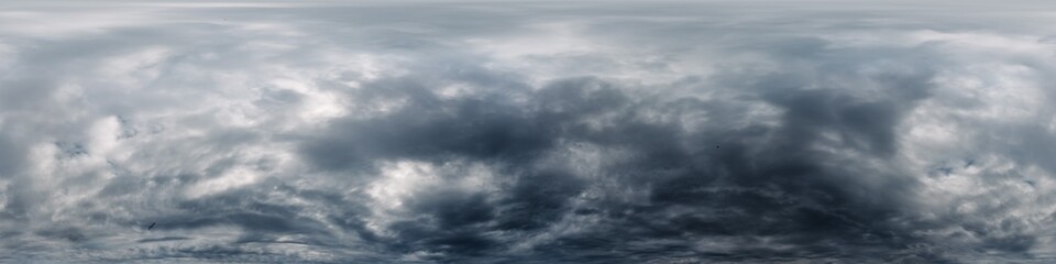Dramatic overcast sky panorama with dark gloomy Cumulonimbus clouds. HDR 360 seamless spherical panorama. Sky dome in 3D, sky replacement for aerial drone panoramas. Weather and climate change concept © svetograph