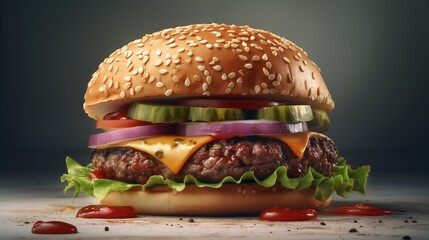 Big fastfood tasty restaurant burger  - obrazy, fototapety, plakaty