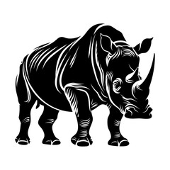 Silhouette rhinoceros animal black color only full body