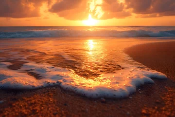  the sun is setting over the ocean waves © Gary