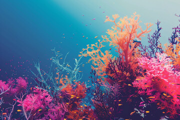 Fototapeta na wymiar colorful underwater life minimalistic