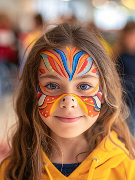 Jolie visage maquill&eacute; d'une fillette &agrave; l'&eacute;cole