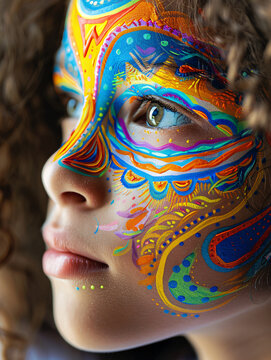 Jolie visage maquill&eacute; d'une fillette &agrave; l'&eacute;cole