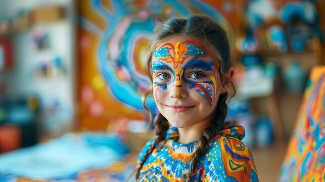 Jolie visage maquill&eacute; d'une fillette &agrave; l'&eacute;cole