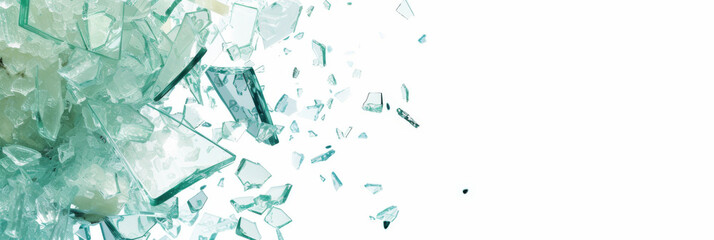 Shattered Glass Explosion Capturing Dynamic Fragments and Turquoise Tension - obrazy, fototapety, plakaty