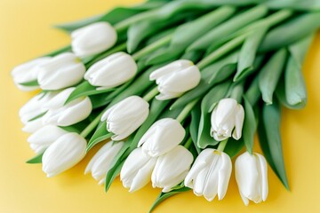 Pristine White Tulips Against a Sunny Yellow Backdrop