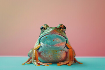  Green Frog on Pastel Background, Symbolizing the Unique Occasion of February 29th, Leap Year Day"
