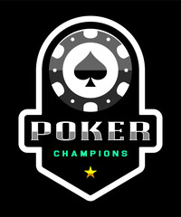 Poker chip logo. Spades sign. Gambling emblem. Casino games.