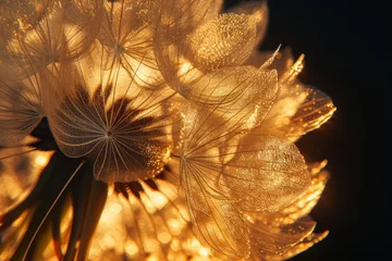 Foto op Plexiglas Exquisite macro photography displays delicate lace patterns on dandelion seed heads, suitable for interior prints, wallpaper, and posters © Jam