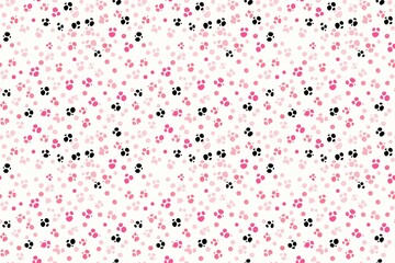 Seamless pattern with black and pink paw prints on a white background - obrazy, fototapety, plakaty