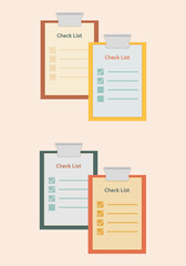 Vector illustration of clipboard, questionnaire in retro colors.