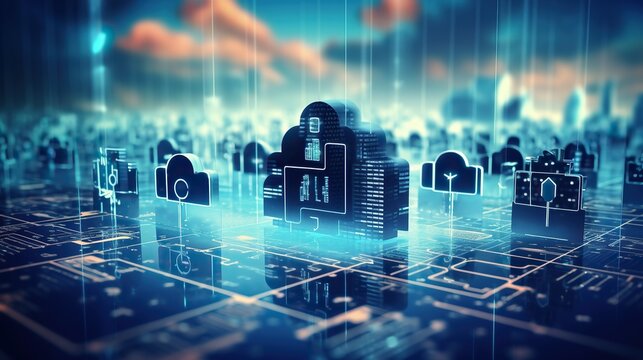 Cloud and edge computing technology concept with data protection system to protect data security for users