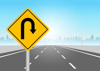 Traffic Sign on Highway Road. Vector Illustration. 