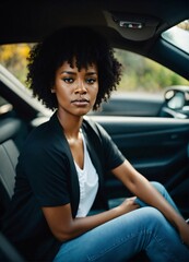 Very beautiful black woman driving sportcar