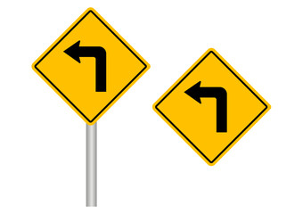 Traffic Sign. Turn Left Road Sign. Vector Illustration. 