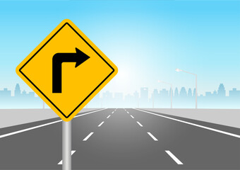 Traffic Sign on Highway Road. Vector Illustration. 