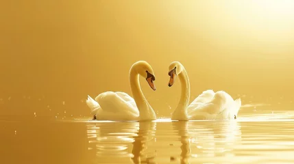 Deurstickers Swans on a golden pond embodying the tranquility and prosperity of nurturing financial dreams and business ideas into millions © BOMB8