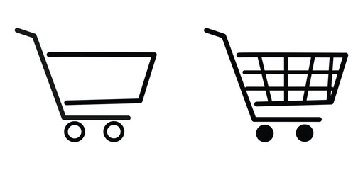 Shopping cart icon symbol. Flat shape trolley web store button. Online shop logo sign. Vector illustration image. Black silhouette isolated on white background. Vector illustration. Eps file 374.