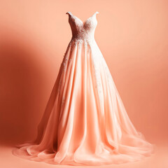 Obraz premium a magnificent, white wedding dress, a festive wardrobe. artificial intelligence generator, AI, neural network image. background for the design.