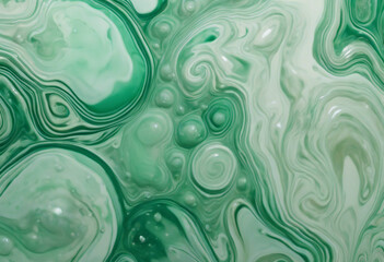 Abstract fluid green bubbles and waves Acrylic green marbling background or texture