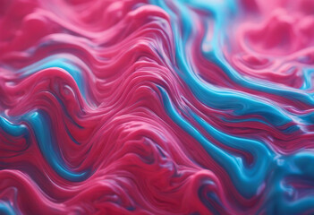 Abstract acrylic fluid background with blue and pink waves and curls - obrazy, fototapety, plakaty