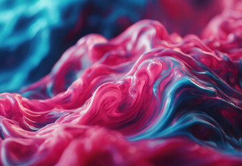 Acrylic Fluid Art Glowing pink blue red waves and curls Abstract neon background or texture