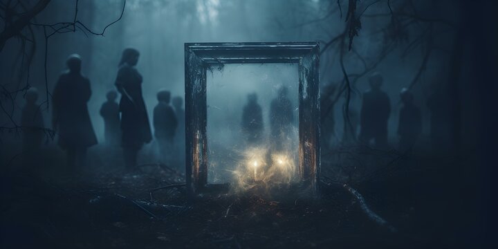 Fearinducing imagery captured in an eerie frame evokes horror and supernatural themes. Concept Horror Photography, Eerie Frames, Fear-Inducing Imagery, Supernatural Themes