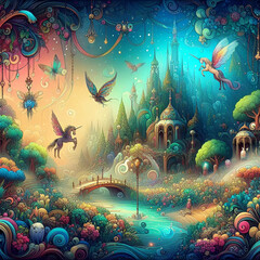 Fototapeta na wymiar Step into a enchanting world of a magical forest, where whimsical creatures like fairies dwell