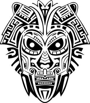 tribal face vector design, isolated background, tattoo style illustration
