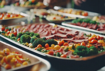 Catering buffet food Delicious colorful meat and vegetable dishes Celebration Party - obrazy, fototapety, plakaty