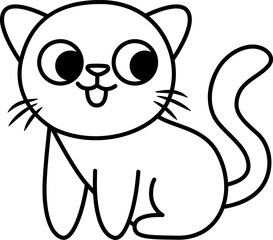 Vector black and white cat illustration for children. Cute line animal character for kids. Cartoon outline kitten icon or coloring page.