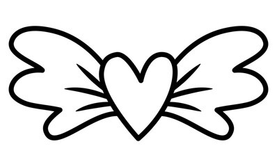 Vector black and white heart with wings icon. Saint Valentine or unicorn line concept. Cute love illustration or coloring page.