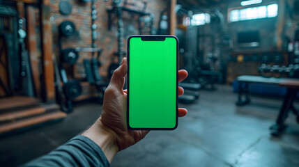 Close up shot of man holding a smartphone with chroma key mock up green screen - technology, connections, communications concept