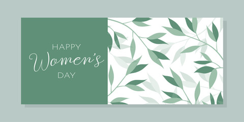 Beautiful set of postcard for March 8 and Women's Day with floral leaf pattern. Modern minimalist and flat design