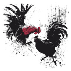 Feathered Fury: Rooster Battle Illustration