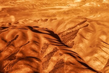 Hanford, United States - October 13 2013 : The high desert. Mountains in the desert shadows and...