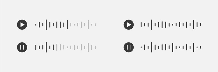 Media music player, play, pause command. Interface, melodies, sounds. Vector illustration isolated on white background