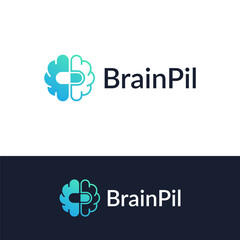 concept brain and pill logo design vector illustration