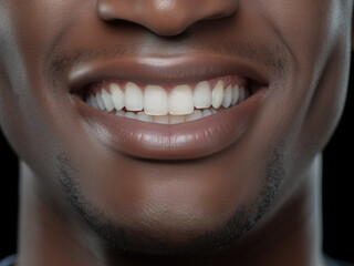 Afro Man smiling mouth close up, front view dentist advertising.
