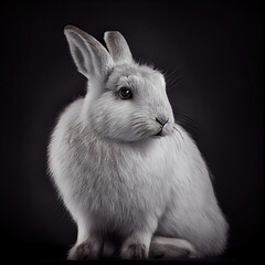 Elegant White Arctic Hare Rabbit Portrait with a Dramatic Black Background